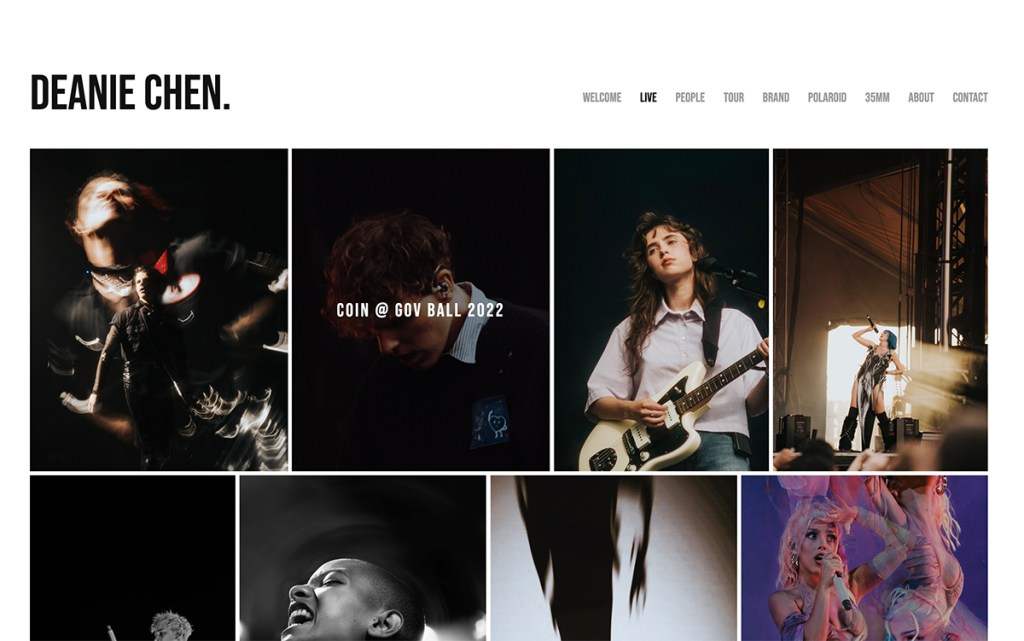 Deanie Chen is a New York-based photographer with a professional online portfolio with stunning photography of live concerts, people, tours, brands