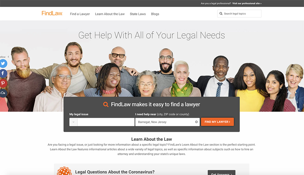 FindLaw homepage design