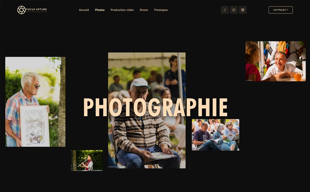 Focus capture photos is a dark & black-based photography website if the dark theme is your inspiration for a photography website