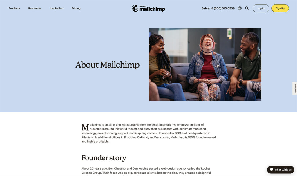 Mailchimp about us page