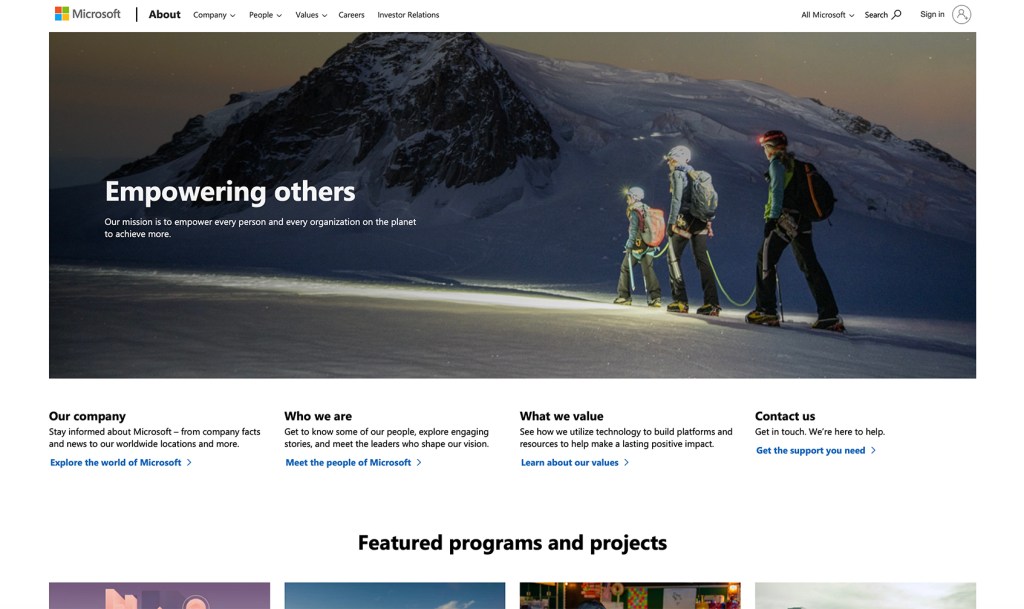 Microsoft about us page