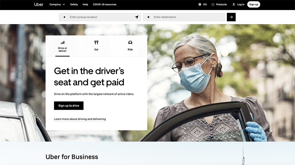 Uber homepage design