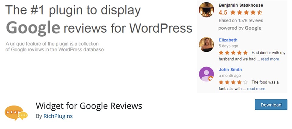 Widget for Google Reviews free plugin