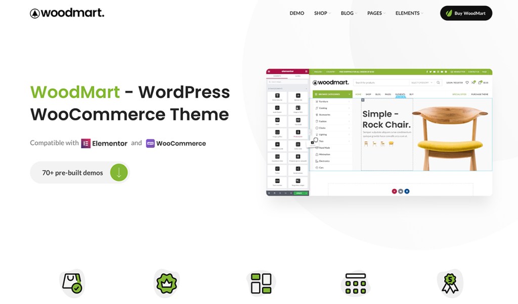 WoodMart is a premium theme optimized for creating WooCommerce online stores that provides a super-fast interface for the ultimate user experience