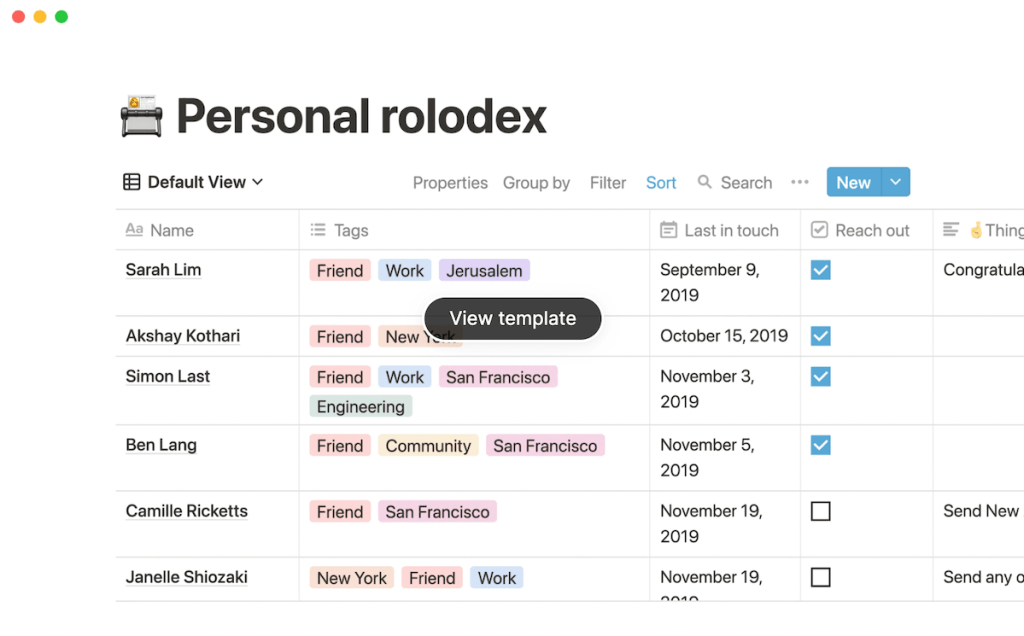 Notion personal rolodex template