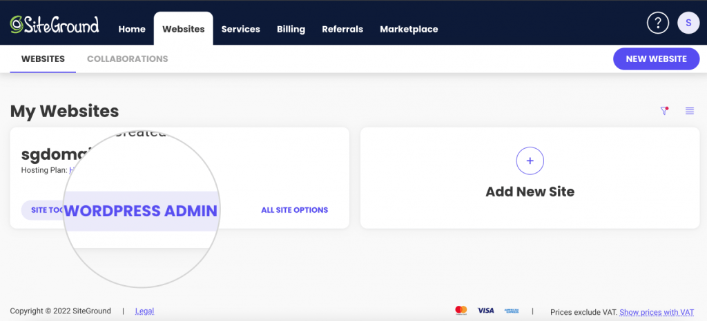 SiteGround dashboard login admin