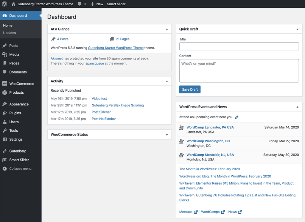 WordPress Admin UI Dashboard 2020