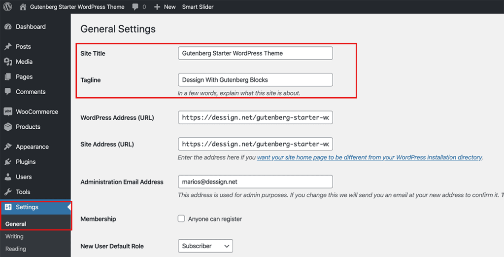WordPress Site Title and Tagline